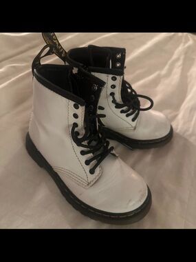 Dr. Martens White and Black Kids Lace-Up Boots